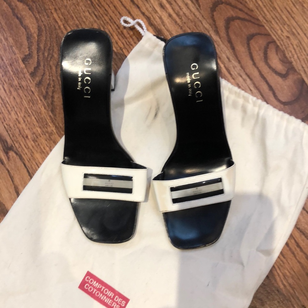 Patent leather slides